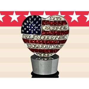 Patriotic Rhinestone-Encrusted American Flag Heart Wine Stopper - Ideal for Inde